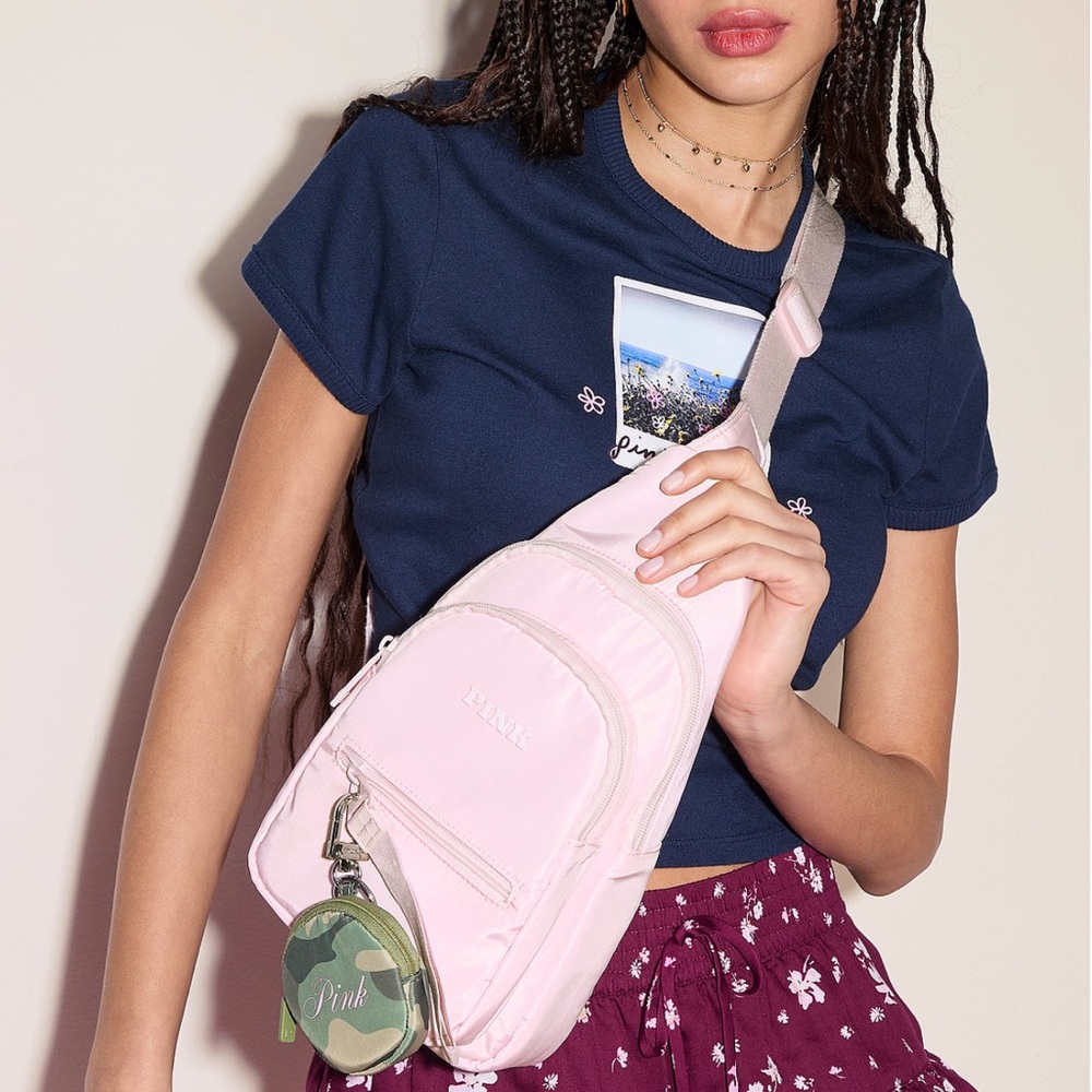 VS PINK Pink Tulip Nylon Sling Backpack